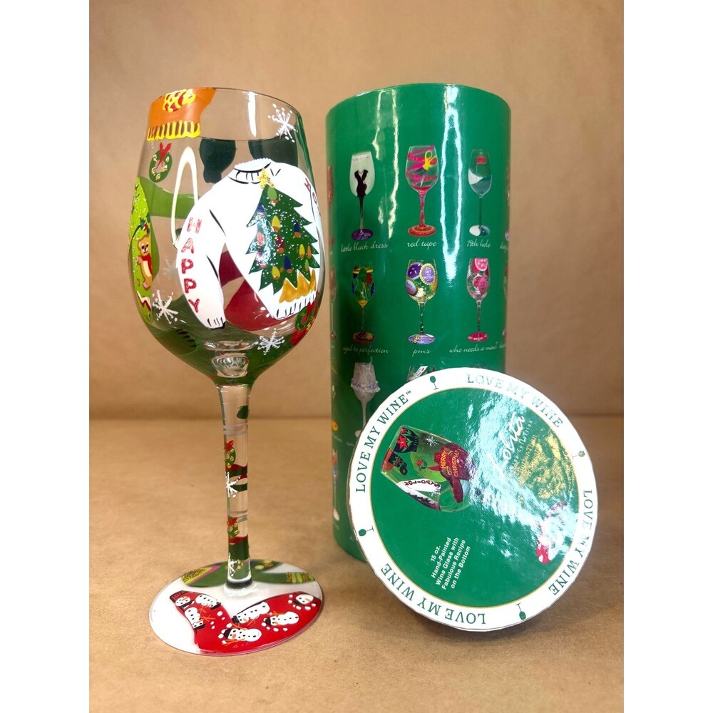 Lolita "Happy Holidays" Hand-Painted Wine Glass - Love My Wine Collection, 15oz